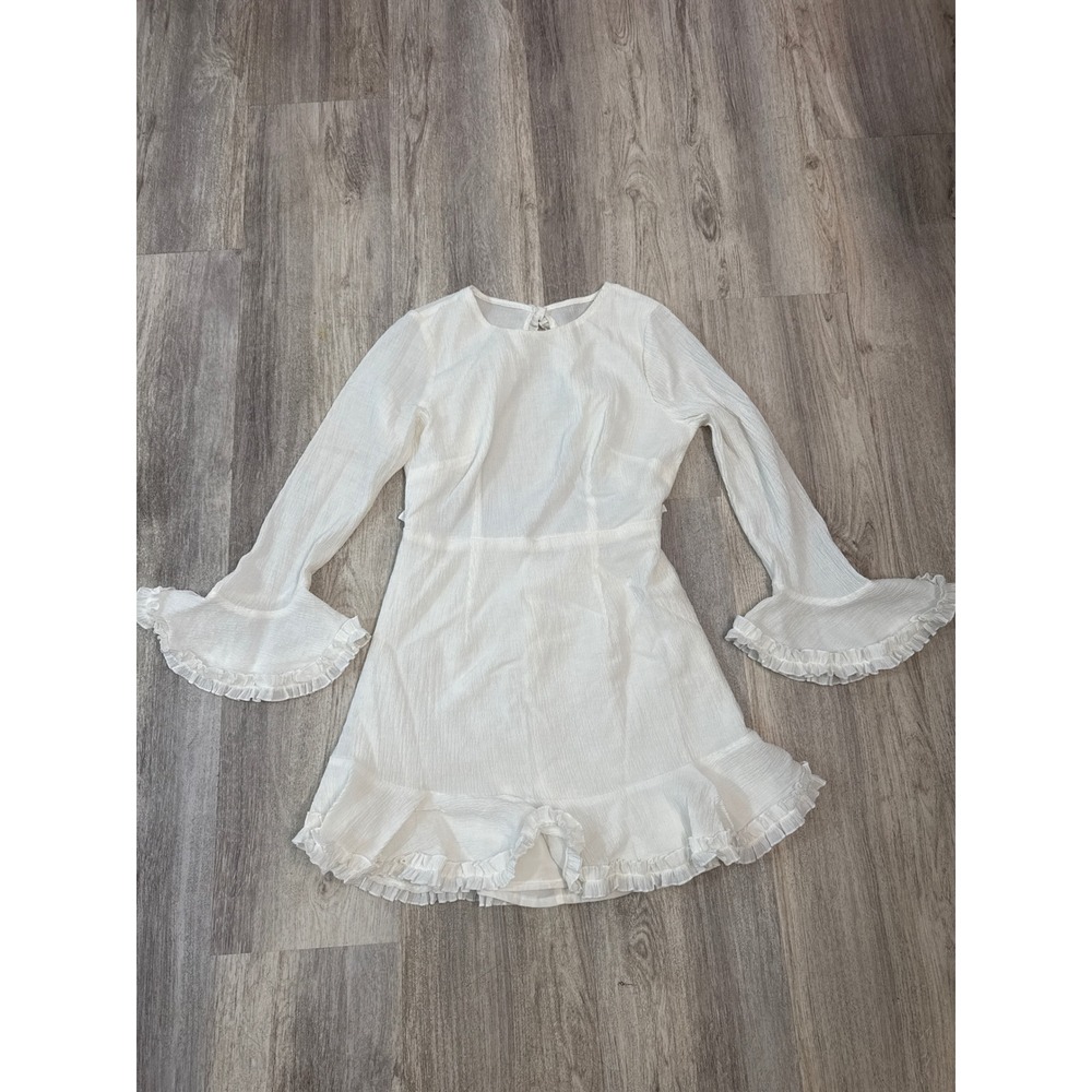 Angel Biba White Ruffle Bell Sleeve Mini‎ Dress AU12 US L